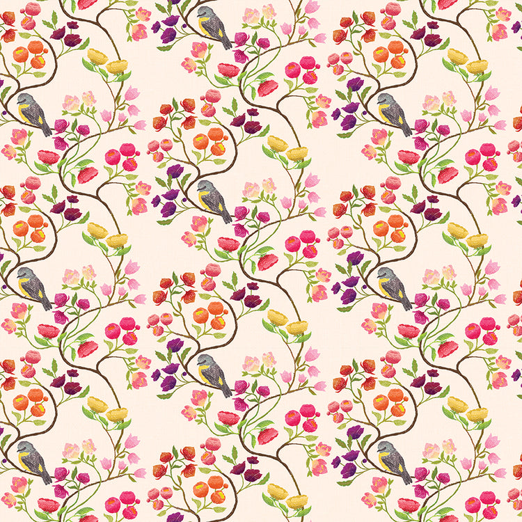 RAINBOW DREAMS Bird Vine cream - one yards