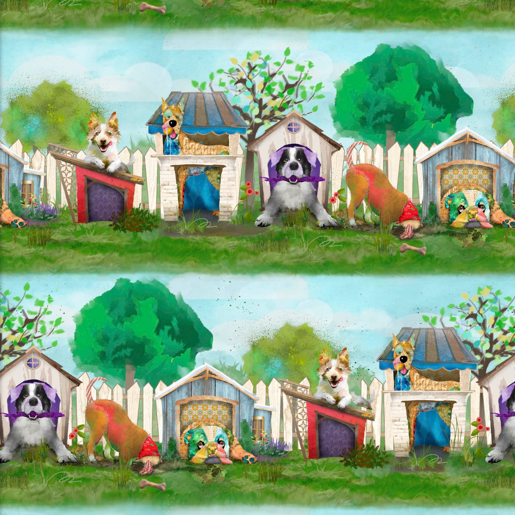 RAISE THE WOOF In the Dog House multi-color - one yards