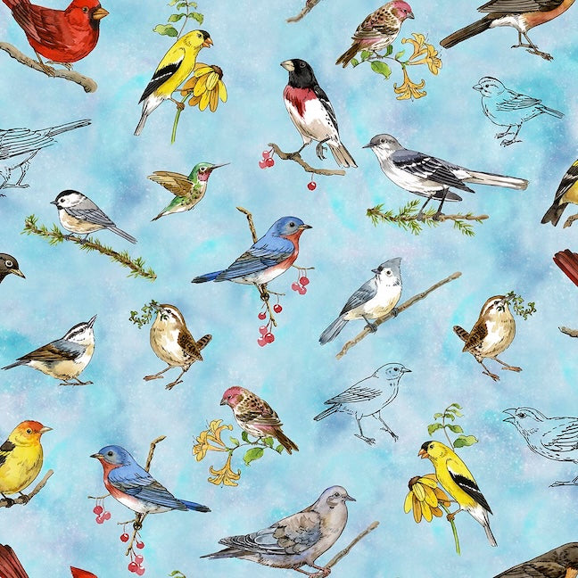 DRAWN TO BIRDS Tossed Birds sky blue