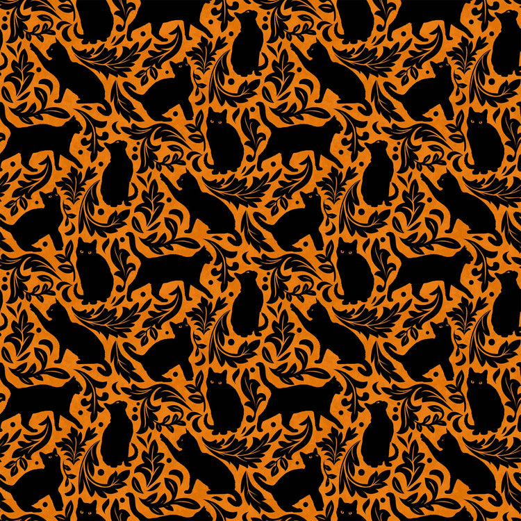 HALLOW'S EVE Cat Damask orange black