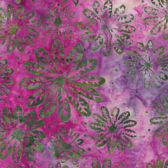 SUMMER TWILIGHT Woodblock Leaf Swirl multi purple pink iris - one yards