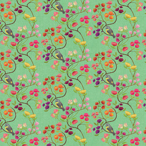 RAINBOW DREAMS Bird Vine mint - one yards