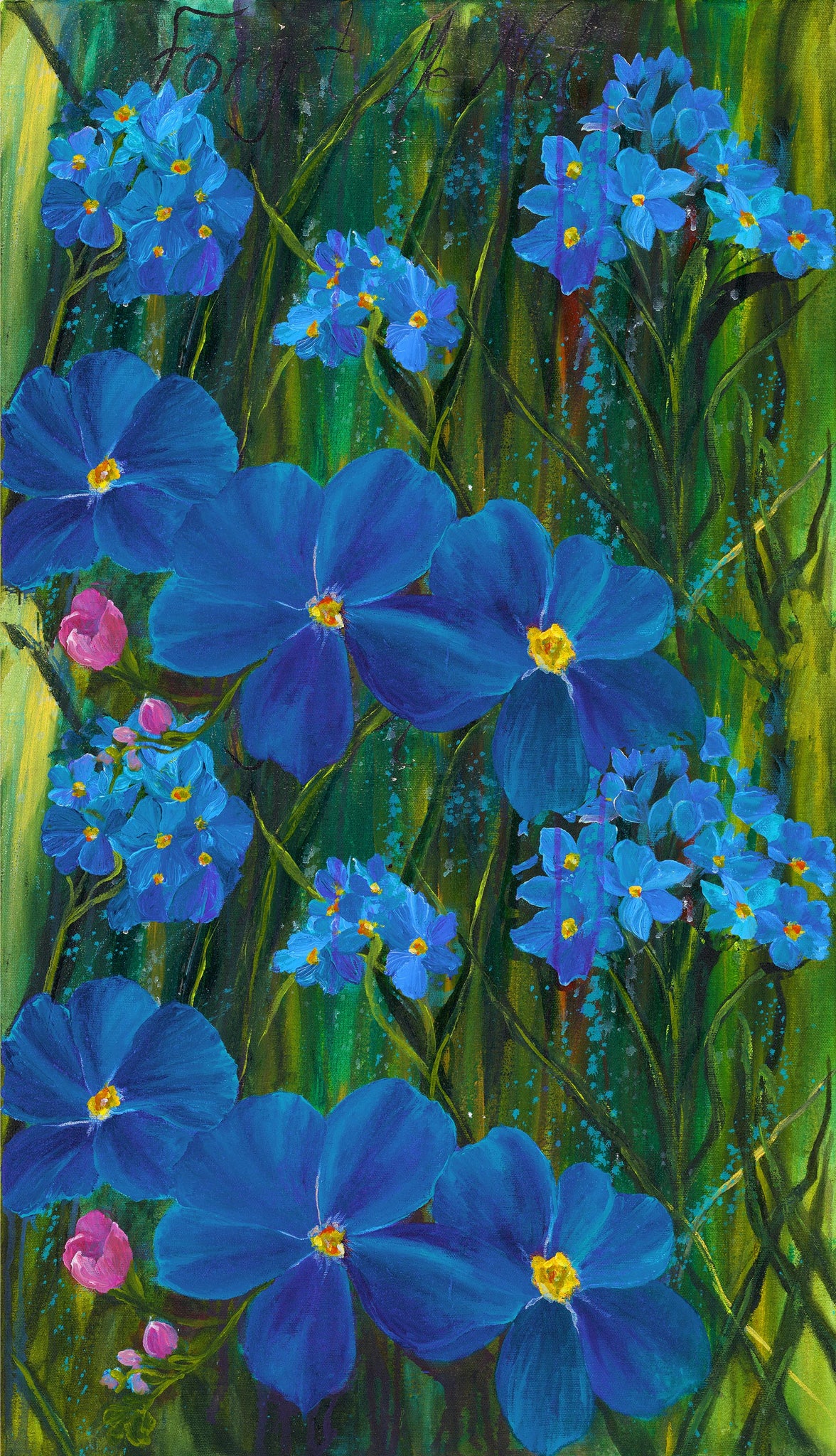 WILDFLOWER II Forget Me Not Bloom pine panel 24"x43"