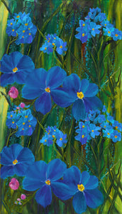 WILDFLOWER II Forget Me Not Bloom pine panel 24"x43"