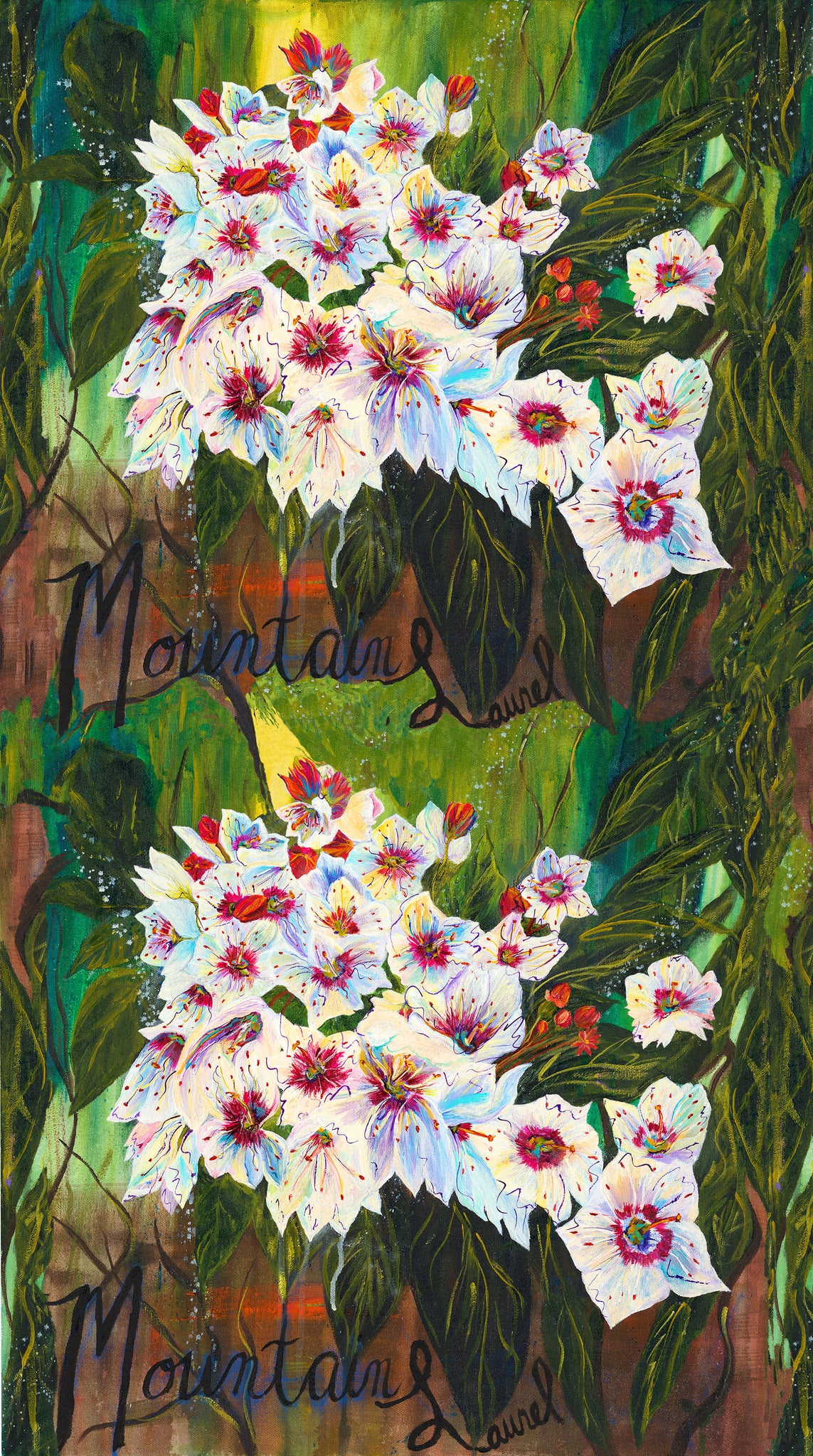 WILDFLOWER II Mountain Laurel Bloom moss panel 24"x43"