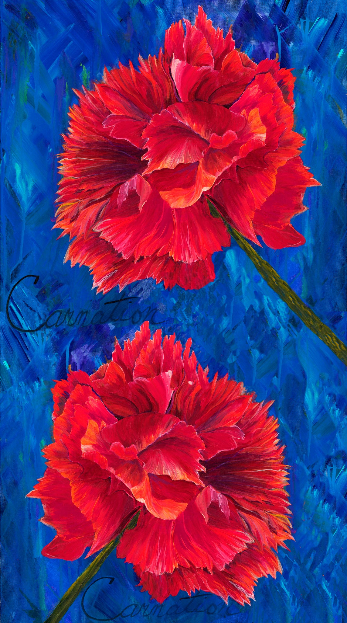 WILDFLOWER II Carnation cobalt panel 24"x43"