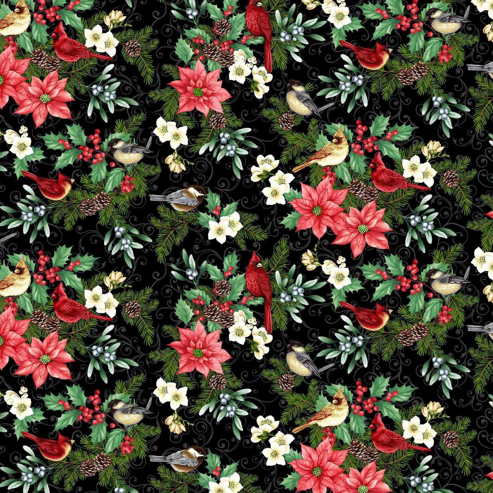 BLOOMS OF THE HOLIDAY Birds and Blooms black multi