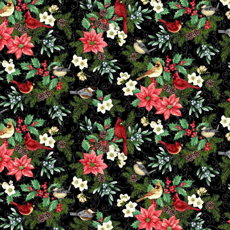 BLOOMS OF THE HOLIDAY Birds and Blooms black multi
