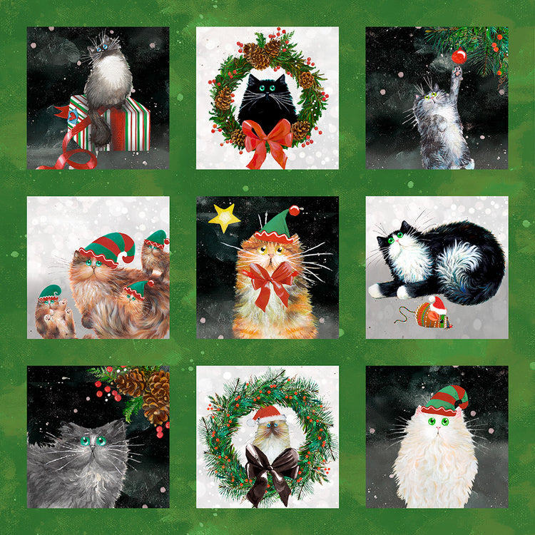 MEOWY CHRISTMAS Festive Felines Panel pine 28"x43"