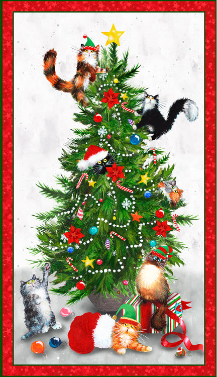 MEOWY CHRISTMAS Meowy Christmas Panel white 24"x42"