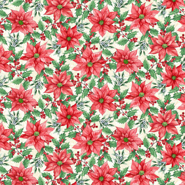 BLOOMS OF THE HOLIDAY Poinsettias cream multi