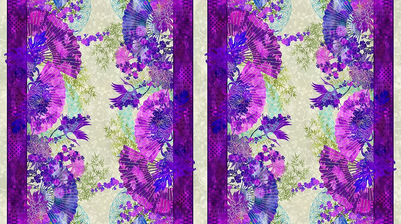 ORIENTAL GARDENS Fan Stripe purple - one yards