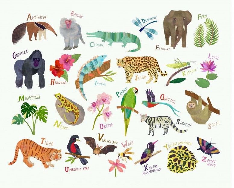 JUNGLE MENAGERIE Alphabet Jungle Panel multi 36"x43"