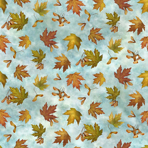 STONEHENGE AUTUMN SPLENDOR DP26684-62 leaves & keys lt teal multi