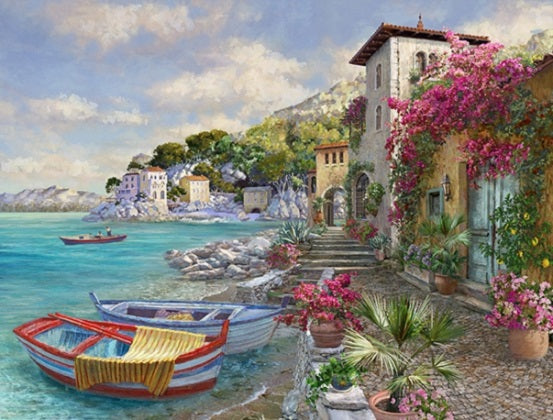 MEDITERRANEAN ESCAPE  Impressionist Seaside 43"x33"