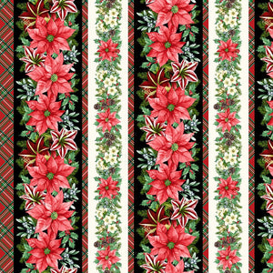 BLOOMS OF THE HOLIDAY Border Stripe black multi - one yards