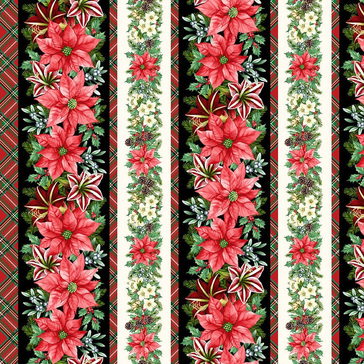 BLOOMS OF THE HOLIDAY Border Stripe black multi