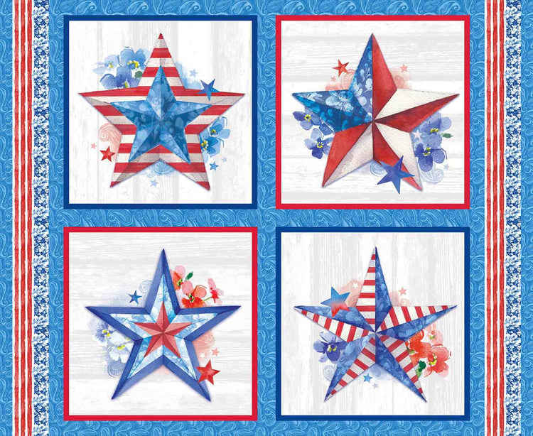 LUCKY STARS Block Panel medium blue 36"x43"