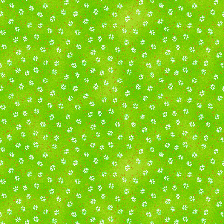 KINDRED CANINES Paw Prints dark lime - one yards