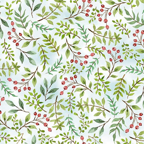 DRAWN TO BIRDS Berry Sprigs pale blue