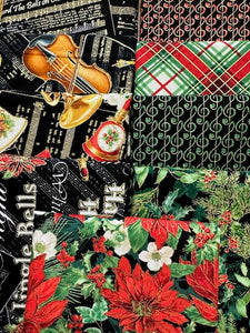 CHRISTMAS MUSICAL Black 9 fat quarters