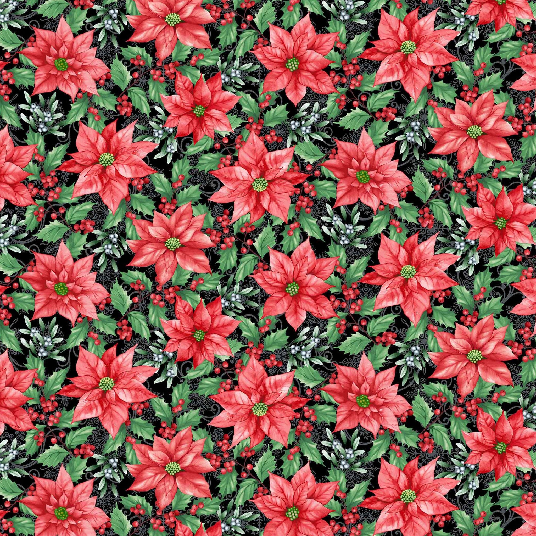 BLOOMS OF THE HOLIDAY Poinsettias black multi