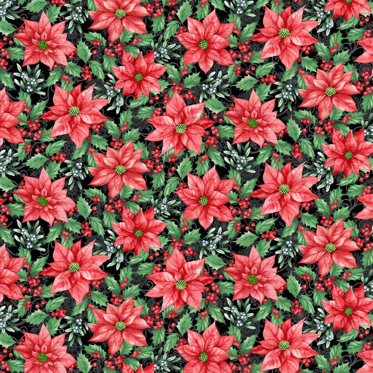 BLOOMS OF THE HOLIDAY Poinsettias black multi