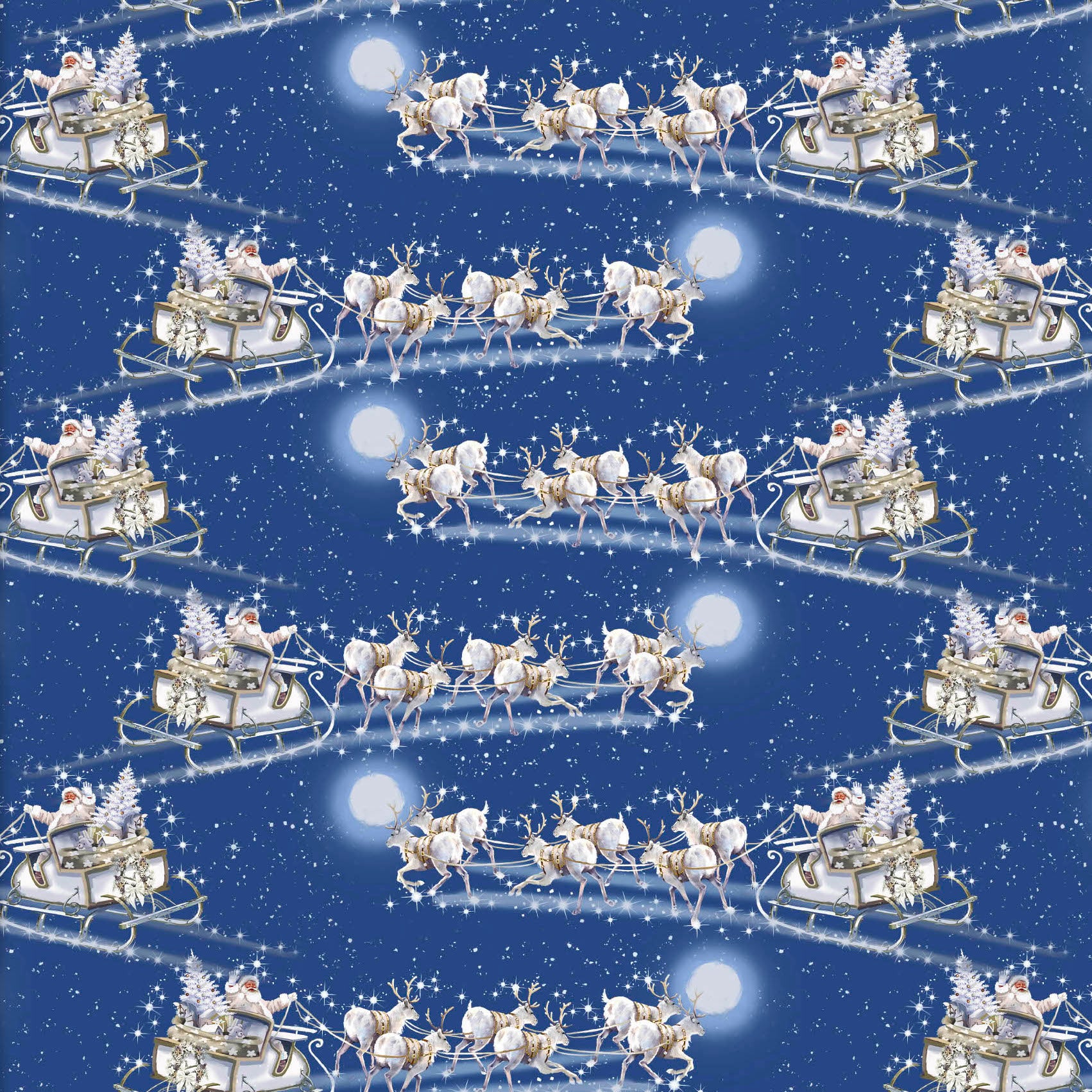 HERE COMES SANTA Flying Sleigh blue