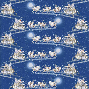 HERE COMES SANTA Flying Sleigh blue