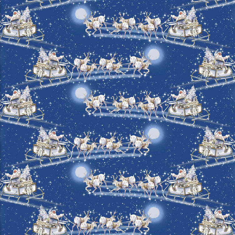 HERE COMES SANTA Flying Sleigh blue