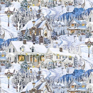 HERE COMES SANTA Snowy Village multi color