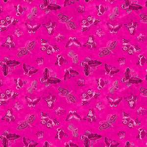 KINDRED CANINES Flutterbyes fuchsia - one yards