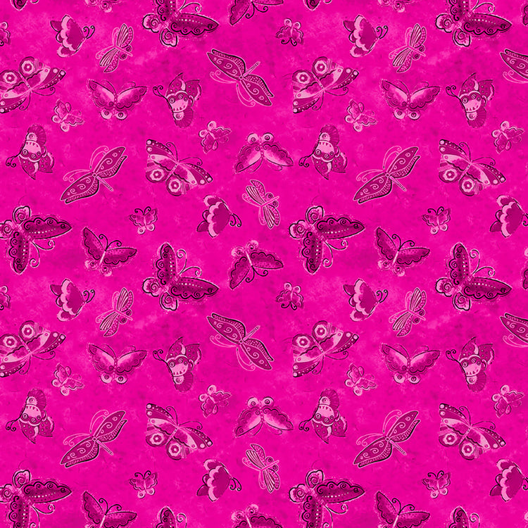 KINDRED CANINES Flutterbyes fuchsia - one yards