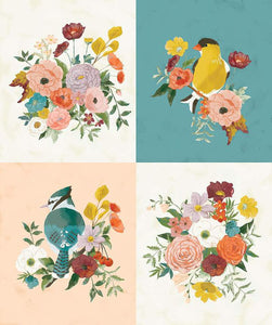 WINGED MEDLEY Birds and Bouquets Panel 36"x43"