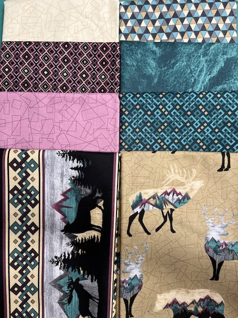 INTO THE WILD Teal 8 fat quarters