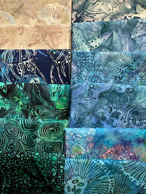 JELLY FISH BATIKS Aqua 12 fat quarters