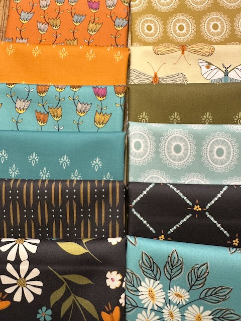 WINGED GARDEN Midnight 12 fat quarters