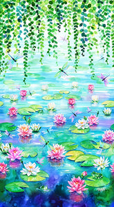 WADING WITH WATER LILIES U5057-735 water lily 27" panel cut