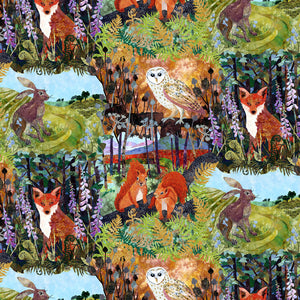 DOWN IN THE WOODS Collage Wildlife Scenery forest green