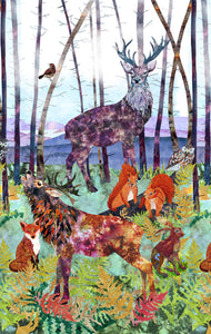 DOWN IN THE WOODS Woodland Animal Panel forest green 24"x44"