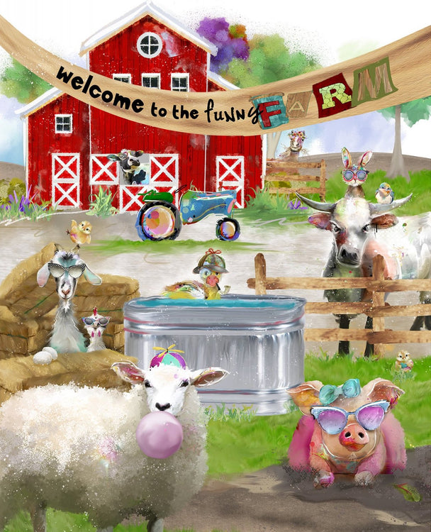WELCOME TO THE FUNNY FARM Barn Scene Panel 34"x42"