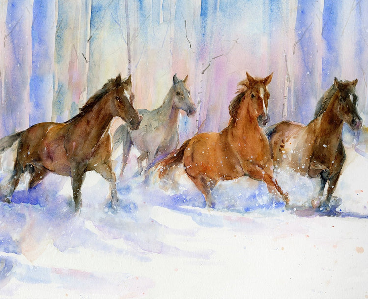 SNOWFALL ON THE RANGE Horses Panel 34"x42"