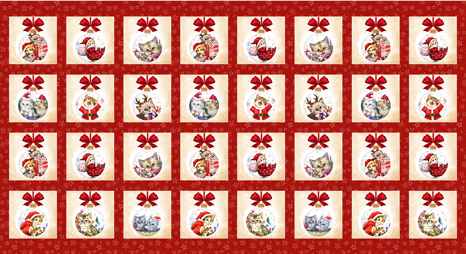 KITTEN CHRISTMAS Continuous Block Panel red 23"x43"