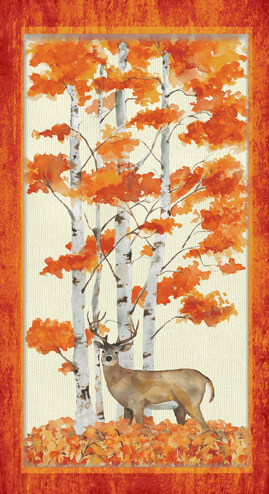 HARVEST WHISPER Scene Featuring Deer Panel gold/orange 24"x43"