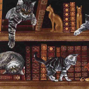CRAZY FOR CATS Cats in Library - one yards