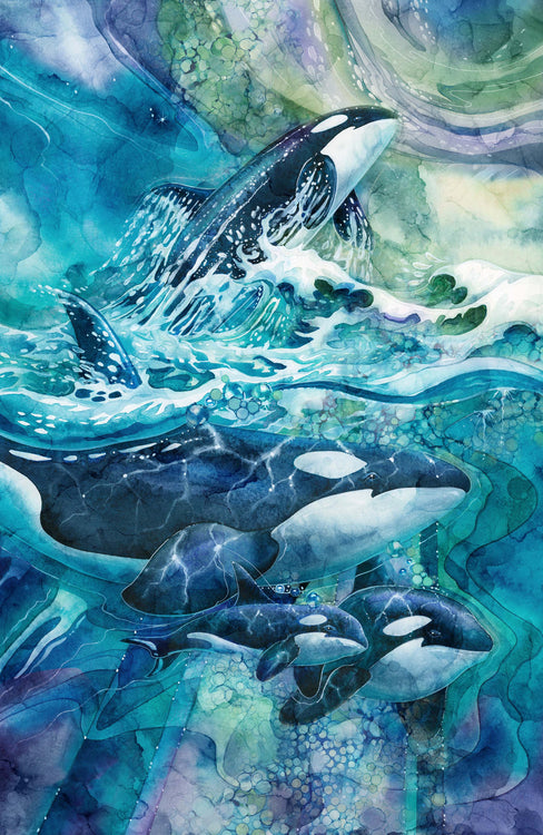 WHALE SONG Panel blue multi 28"x43"