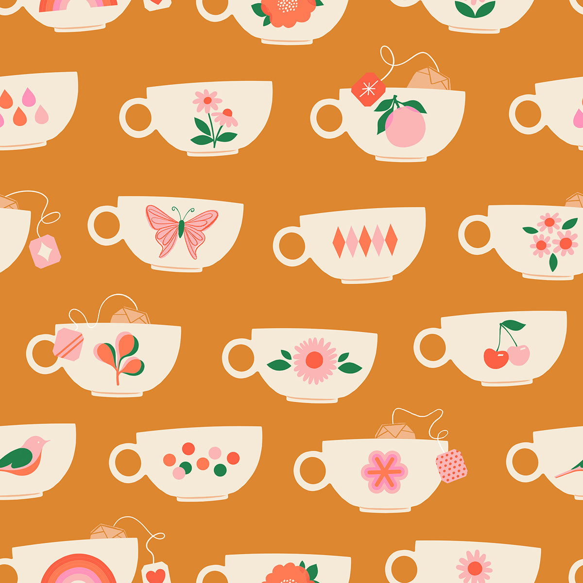 CAMELLIA Tea Cups caramel - 64" remnant