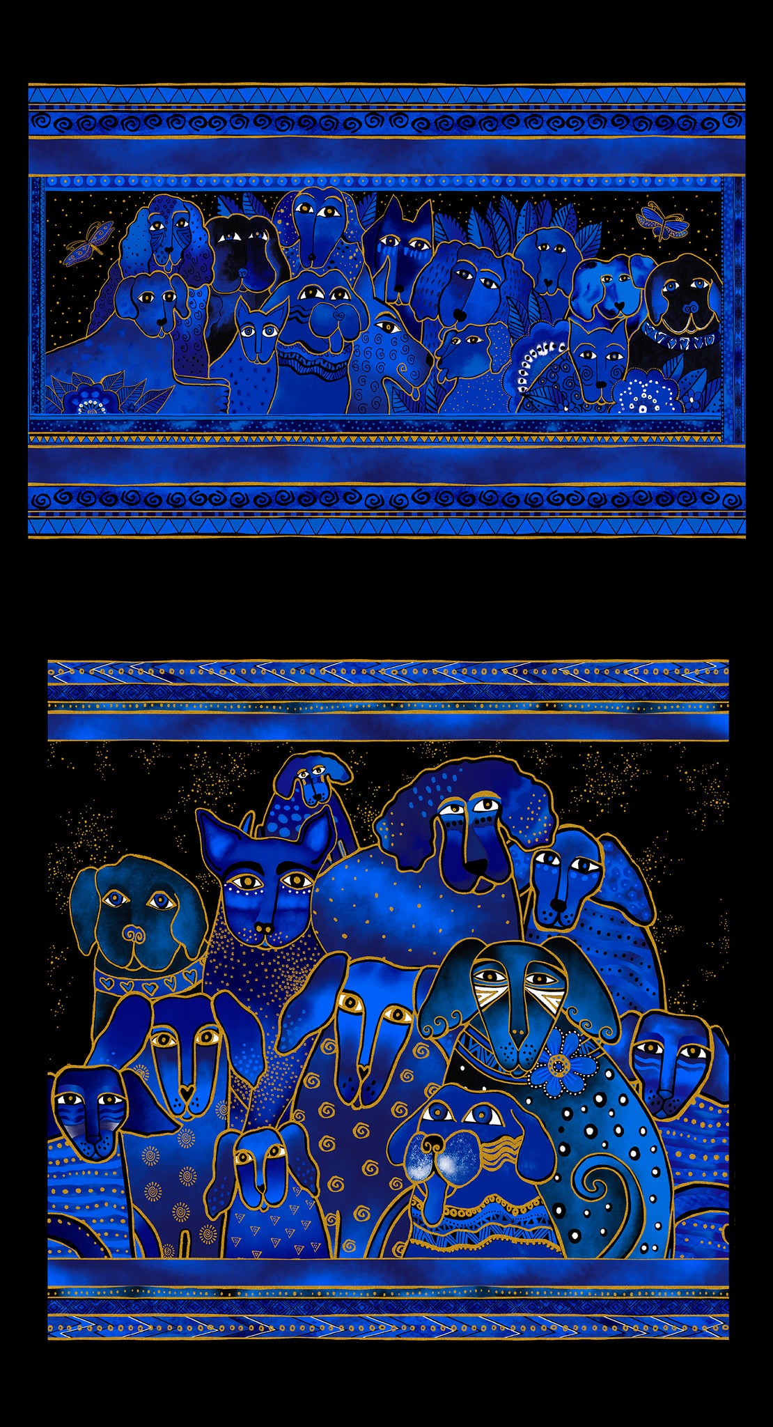 KINDRED CANINES Pillow Panel royal blue 24"x43"