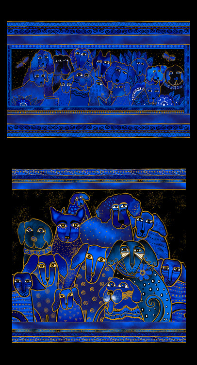 KINDRED CANINES Pillow Panel royal blue 24"x43"